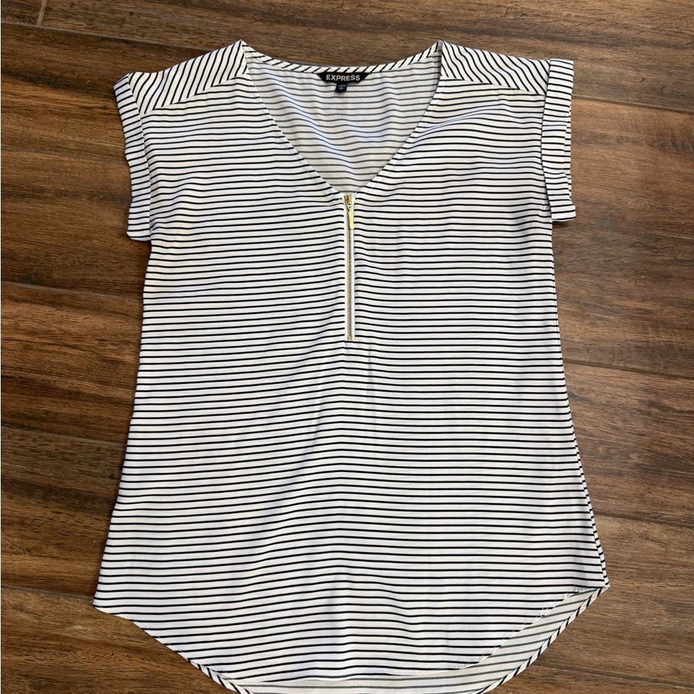 Express Black and White Striped Blouse